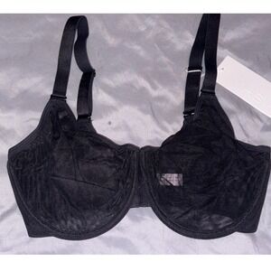 NEW HSIA Black Lace Unlined Full Coverage Underwire Bra, Size 34G